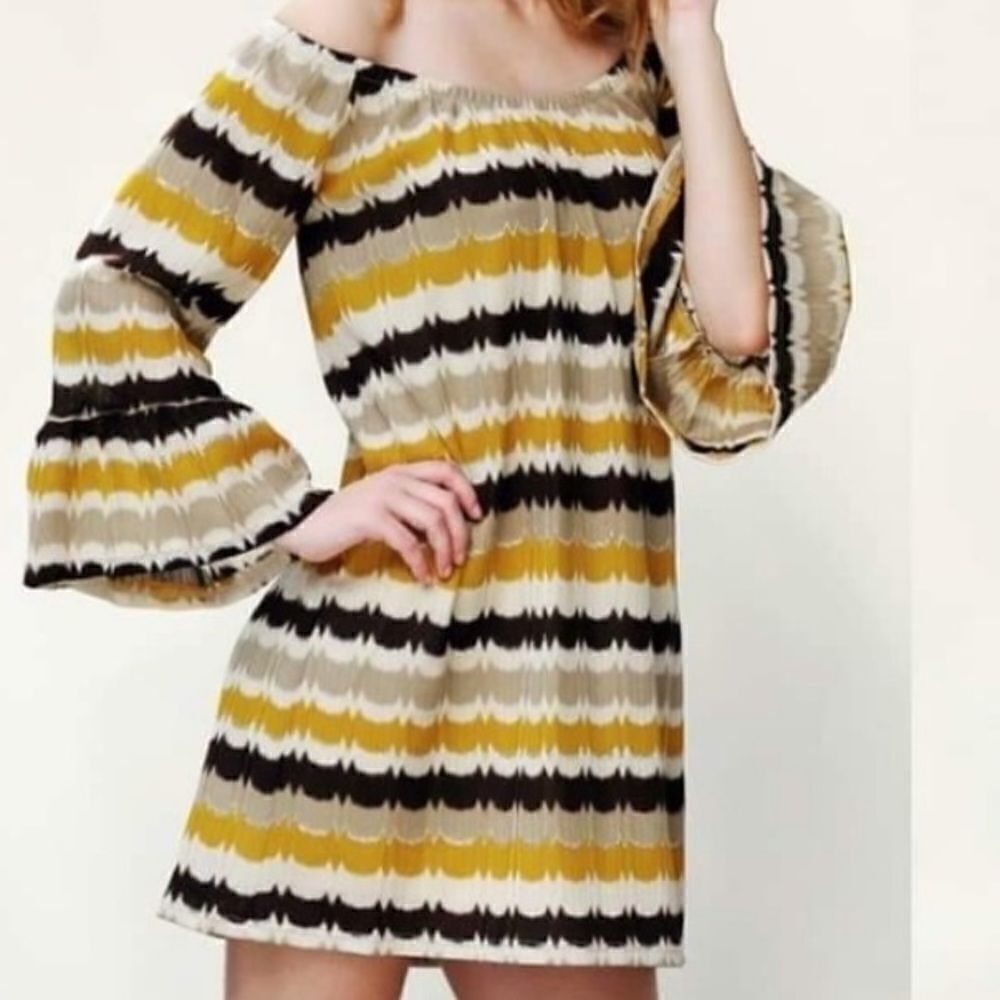 Striped Metallic Off Shoulder Dress - Picture 2 of 15